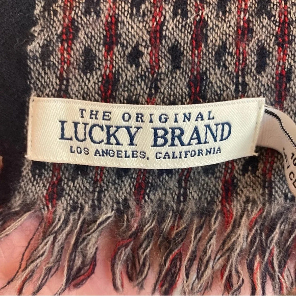 LUCKY BRAND 100% Wool Dark Blue Tiny Geometric Design Micro Fringe Large Scarf - Picture 3 of 6